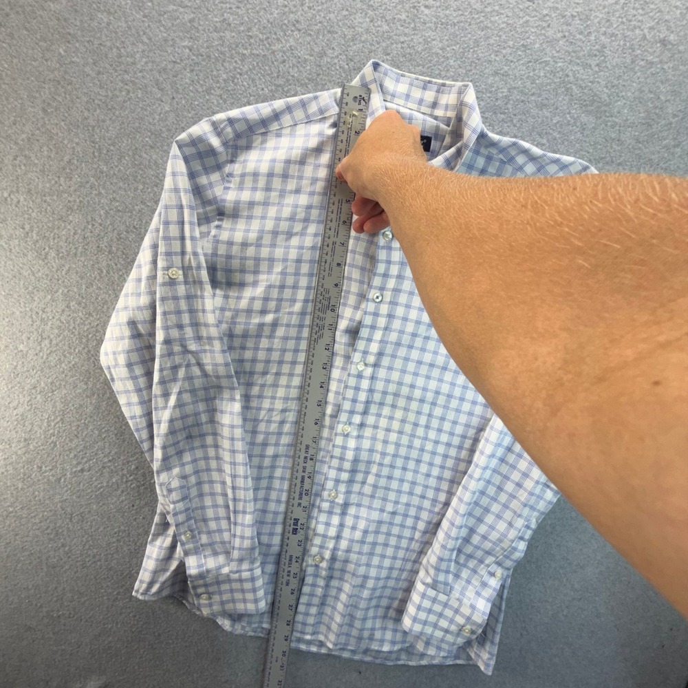 Dewberry Couture Deluxe Mens Large Blue White Plaid Roll Tab Button Down Shirt - Picture 4 of 7